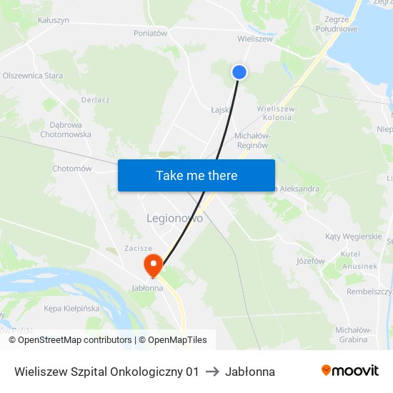 Wieliszew Szpital Onkologiczny to Jabłonna map