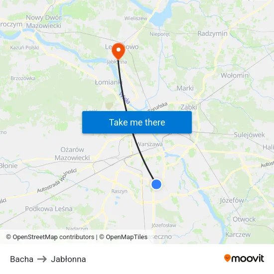Bacha to Jabłonna map
