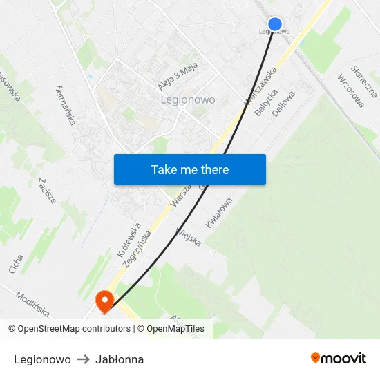 Legionowo to Jabłonna map
