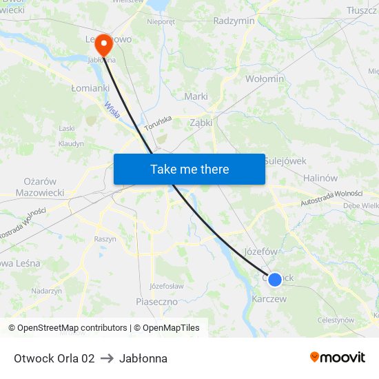 Otwock Orla 02 to Jabłonna map