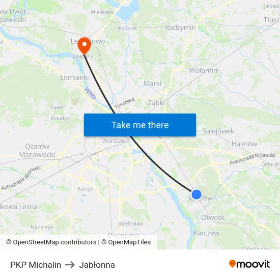 PKP Michalin to Jabłonna map