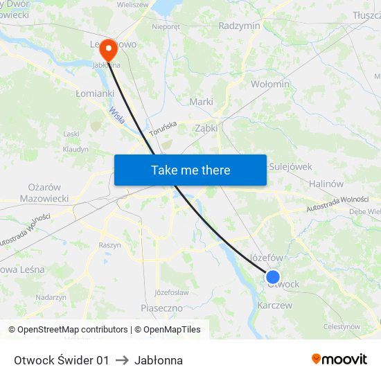 Otwock Świder 01 to Jabłonna map