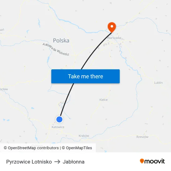 Pyrzowice Lotnisko to Jabłonna map