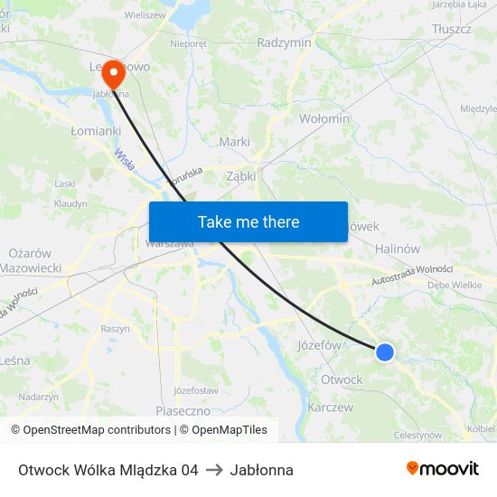 Otwock Wólka Mlądzka to Jabłonna map