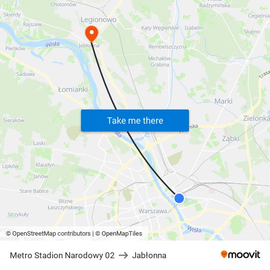 Metro Stadion Narodowy to Jabłonna map