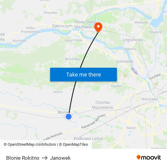 Błonie Rokitno to Janowek map