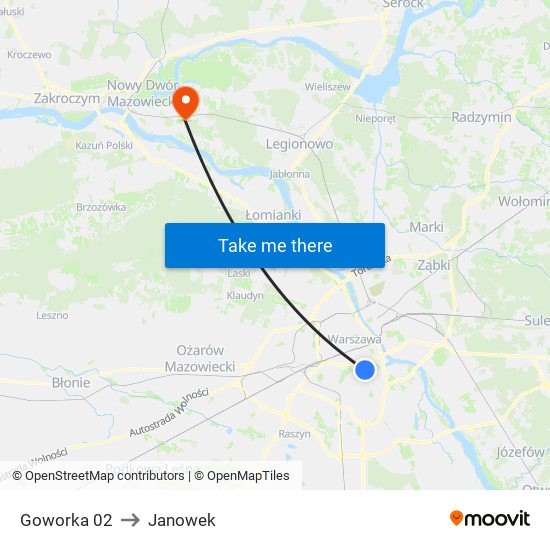 Goworka to Janowek map