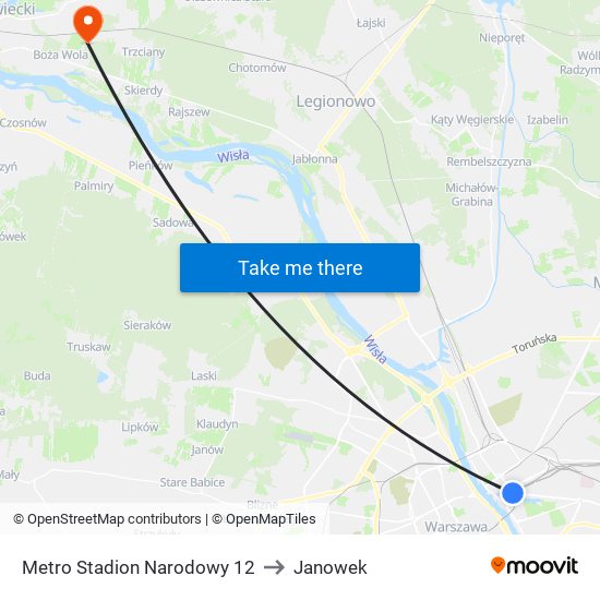 Metro Stadion Narodowy to Janowek map