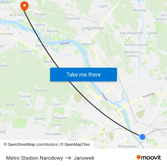 Metro Stadion Narodowy to Janowek map