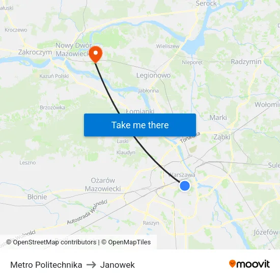 Metro Politechnika to Janowek map