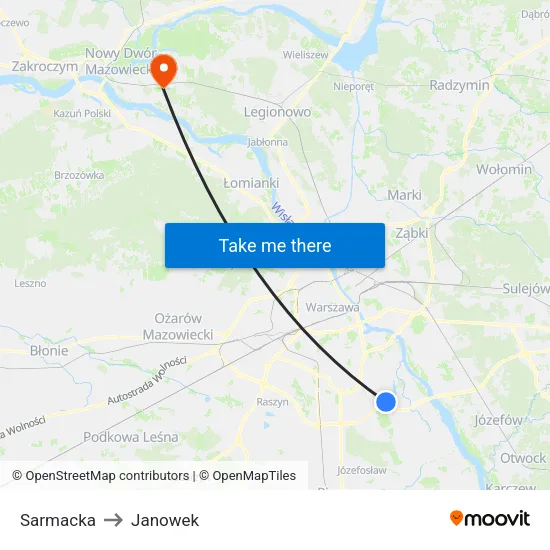 Sarmacka to Janowek map