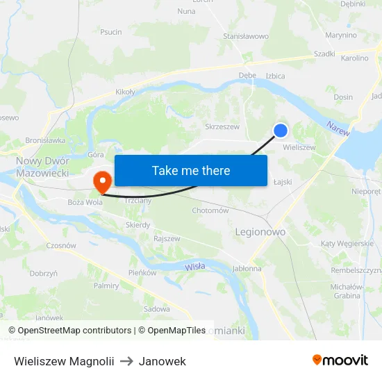 Wieliszew Magnolii to Janowek map