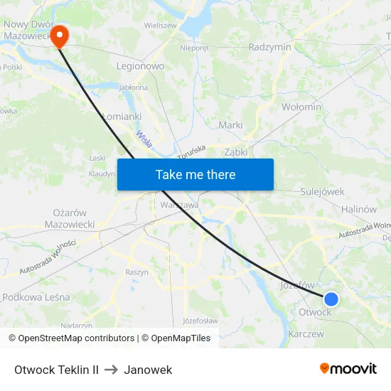 Otwock Teklin II to Janowek map