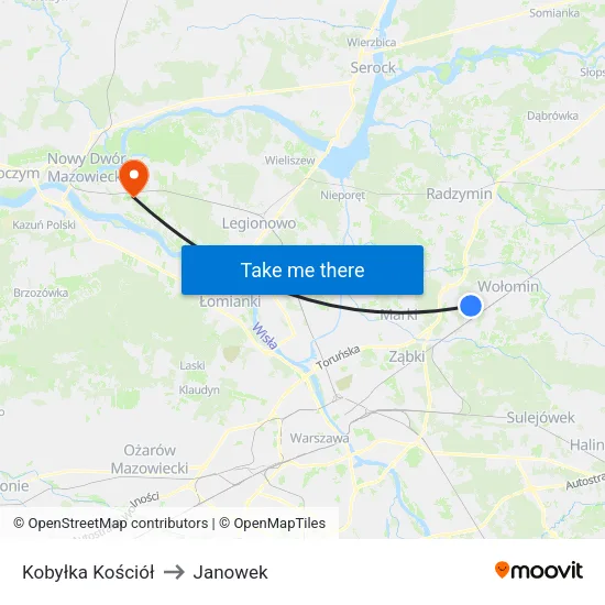 Kobyłka Kościół to Janowek map