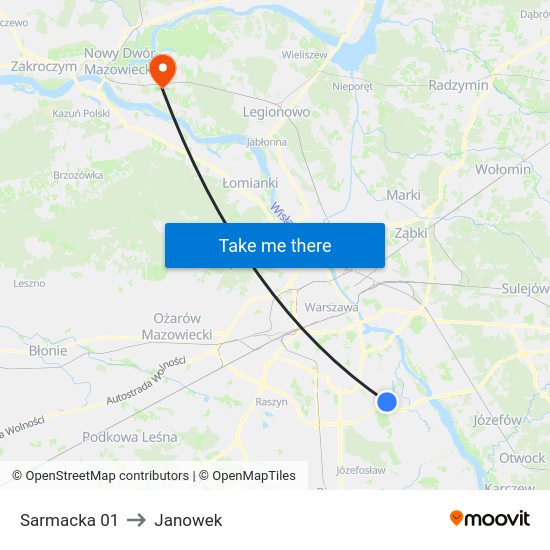 Sarmacka to Janowek map