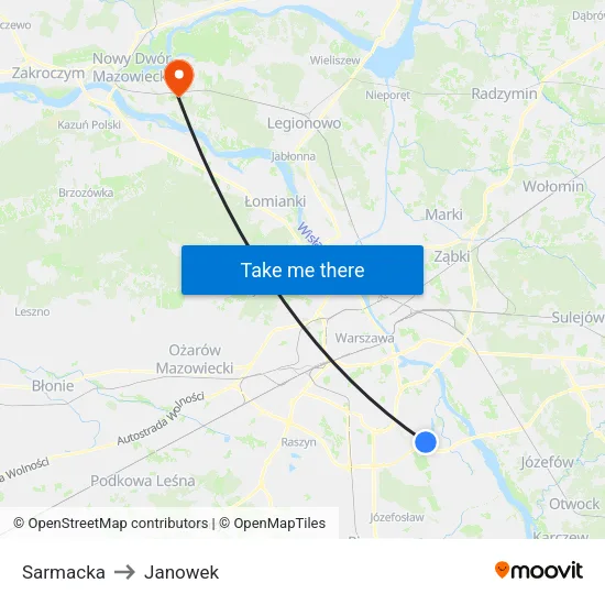 Sarmacka to Janowek map