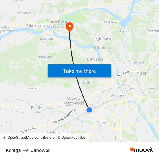 Keniga to Janowek map