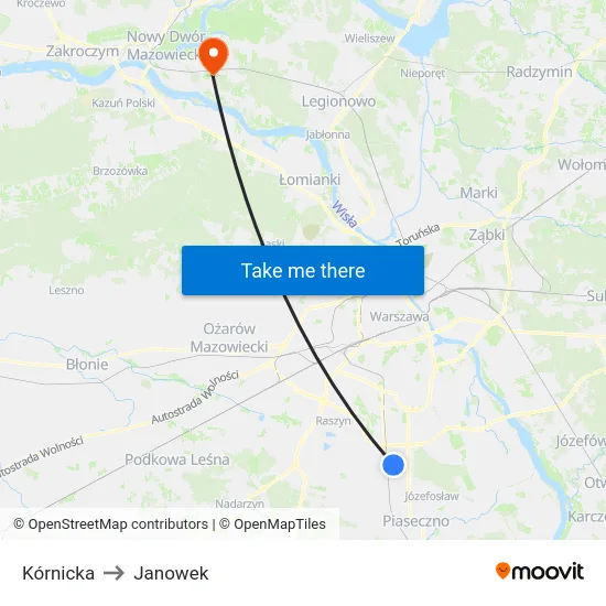 Kórnicka to Janowek map