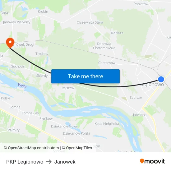 PKP Legionowo to Janowek map