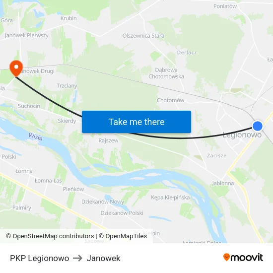 PKP Legionowo to Janowek map