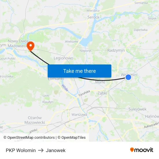 PKP Wołomin to Janowek map