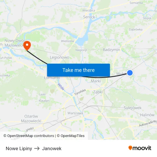 Nowe Lipiny to Janowek map