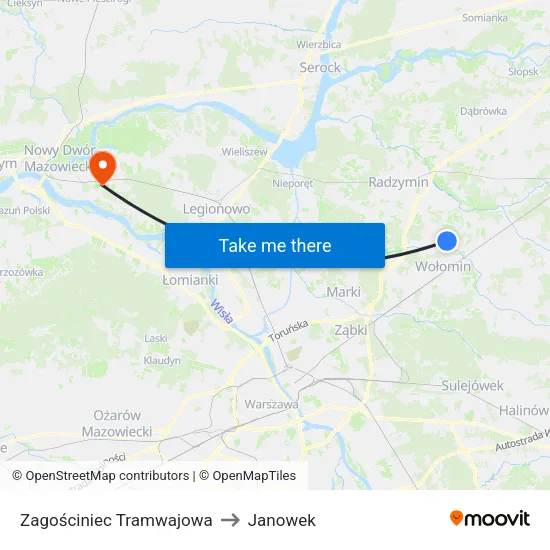 Zagościniec Tramwajowa to Janowek map