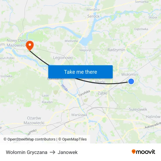 Wołomin Gryczana to Janowek map