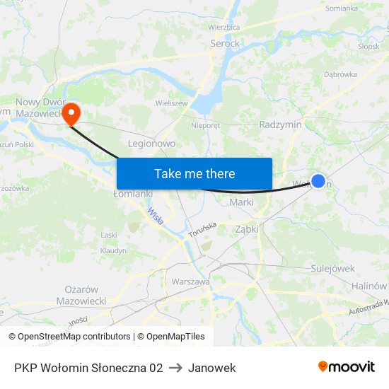 PKP Wołomin Słoneczna 02 to Janowek map