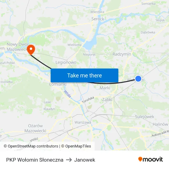 PKP Wołomin Słoneczna to Janowek map