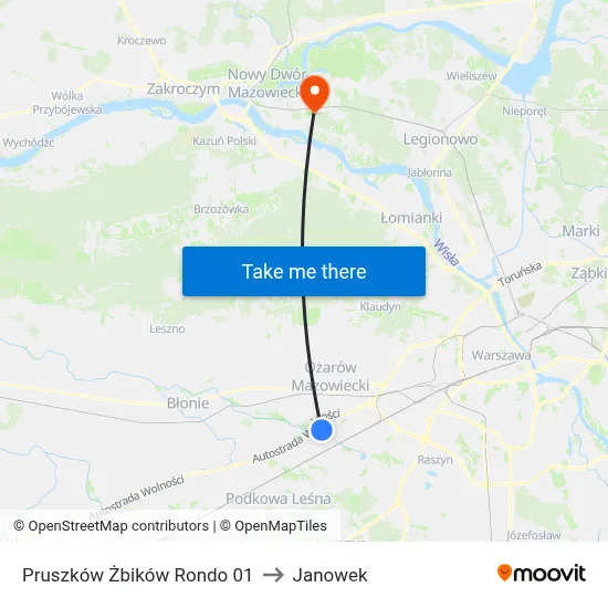 Pruszków Żbików Rondo 01 to Janowek map