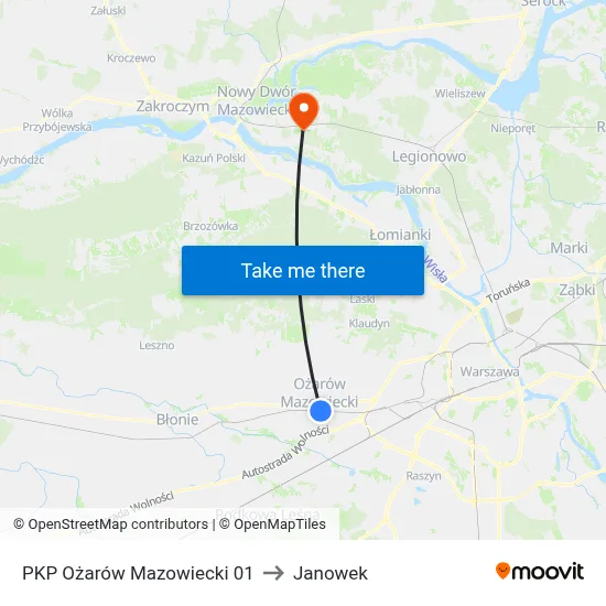 PKP Ożarów Mazowiecki 01 to Janowek map