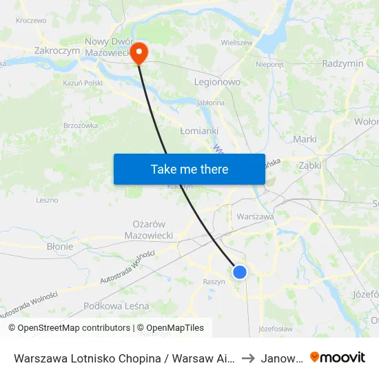 Warszawa Lotnisko Chopina / Warsaw Airport to Janowek map