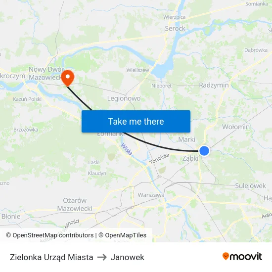 Zielonka Urząd Miasta to Janowek map
