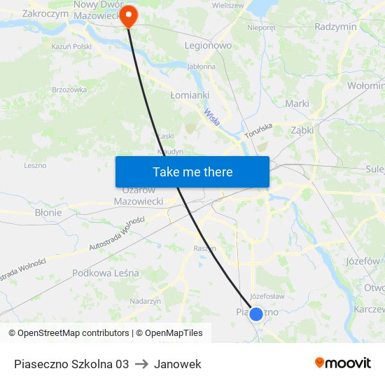 Piaseczno Szkolna 03 to Janowek map