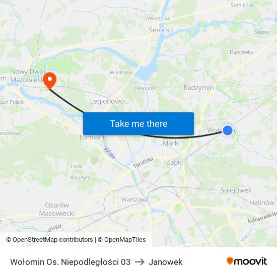 Wołomin Os. Niepodległości 03 to Janowek map