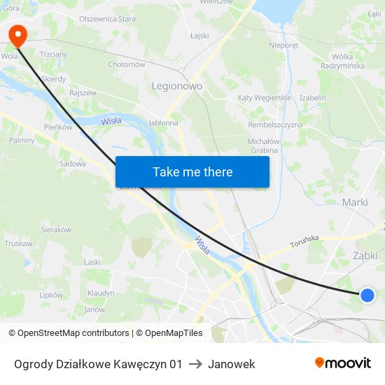 Ogrody Działkowe Kawęczyn to Janowek map