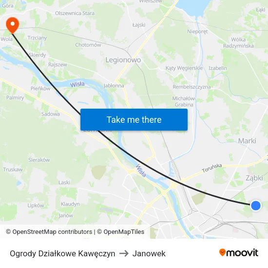 Ogrody Działkowe Kawęczyn to Janowek map