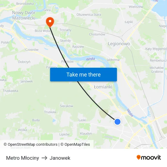 Metro Młociny to Janowek map