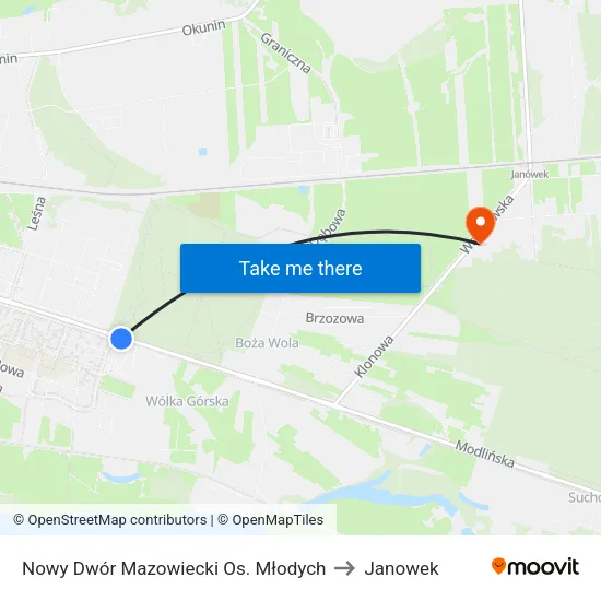 Nowy Dwór Mazowiecki Os. Młodych to Janowek map