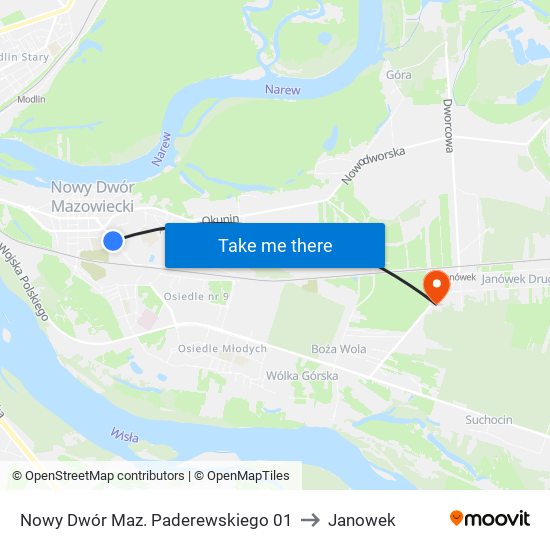 Nowy Dwór Maz. Paderewskiego 01 to Janowek map