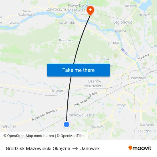 Grodzisk Mazowiecki Okrężna to Janowek map