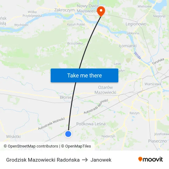 Grodzisk Mazowiecki Radońska to Janowek map