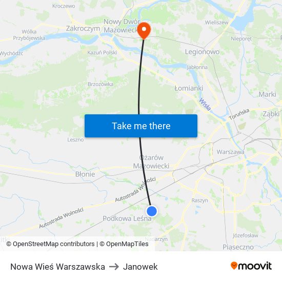 Nowa Wieś Warszawska to Janowek map