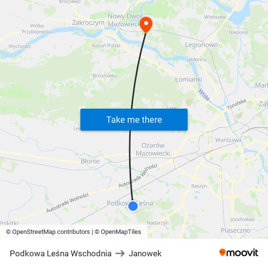 Podkowa Leśna Wschodnia to Janowek map