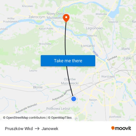 Pruszków Wkd to Janowek map