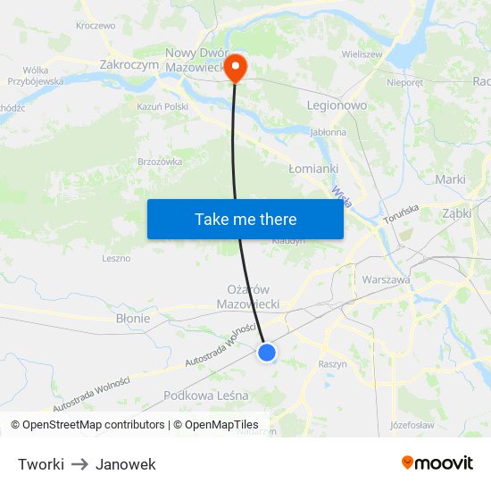 Tworki to Janowek map