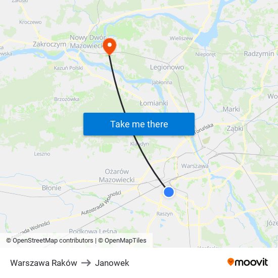 Warszawa Raków to Janowek map