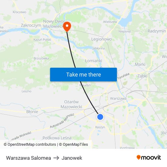 Warszawa Salomea to Janowek map