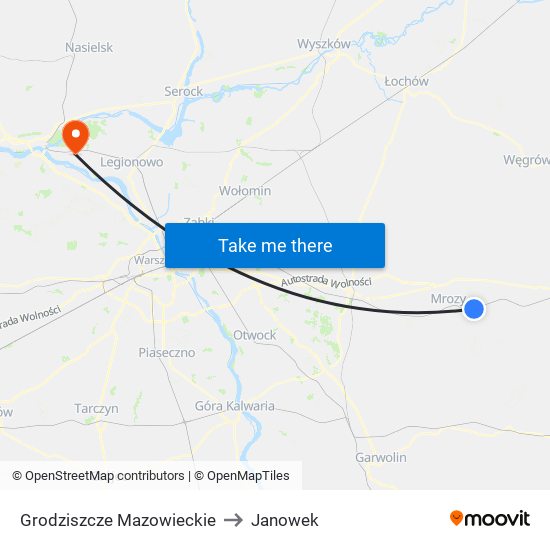 Grodziszcze Mazowieckie to Janowek map